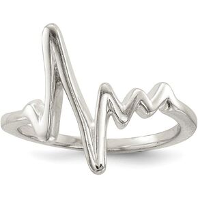 Solid 925 Sterling Silver Unique Heartbeat Ring Band