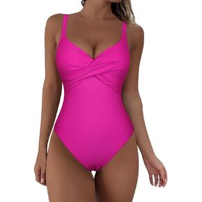 Hilor Underwire Swimsuit for Big Busted Women Push Up One Piece Bathing Suit Twist Front Sexy High Cut Monokini Swimwear