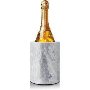 Flexzion Marble Wine Bottle Chiller Bucket - Champagne Cooler, 5x7-inch 750ml Black Marble Utensil Holder for Kitchen Counter & Stone Wine Chillers for Bottles
