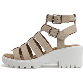 Soda “Rebirth" ~ Women Open Toe Fisherman Multi Strap Velcro Buckle Lug Sole Low Block Heeled Sandals
