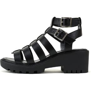 Soda “Rebirth" ~ Women Open Toe Fisherman Multi Strap Buckle Lug Sole Low Block Heeled Sandals in Kuwait