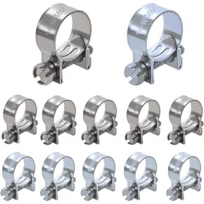 Tnisesm 12Pcs Replacement for 3/8" Fuel Injection Hose Clamps1/2" - 9/16", 304 Stainless Steel Hoses Clamps Sleeving,For Automotive Diesel Petrol Pipe