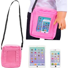 3pc Tech Set for American 18" Dolls w Cell Phone, Computer Tablet, and Accessory Bag- Premium Durable Metal Construction- Perfect Techie Girl Gift Set for Less