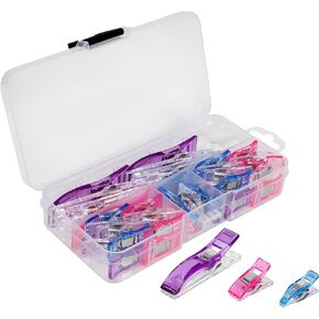 SINGER Sewing & Quilting Clips, 24ct - Large, Small & Mini Fabric Clips for Crafts - Assorted Color Quilt Clamps, Multi-Use Sewing Tool, Includes Storage Case