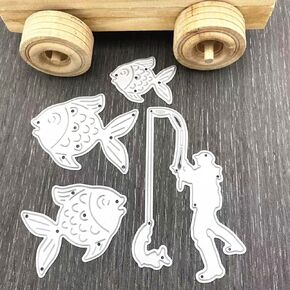 Fishing Fish Metal Cutting Dies for Card Making, Fishing Man Die Cuts Stencil Embossing Tool for DIY Scrapbooking, Craft Paper, Album Photo Decorations