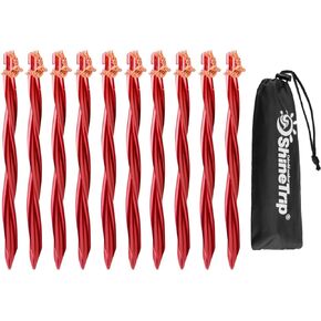 TRIWONDER Camping Tent Stakes Pegs Metal Stake for Ground with Reflective Guylines Guy Rope Adjusters Tensioner Hiking Backpacking (Orange - 4 Pack)