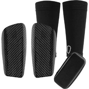 Carbon Fiber Soccer Shin Guards, Super Strong, Lightweight, Shock Resistance, Air Permeability, Shin Protection with Portable Carrying Case and Shin Guard Sleeve for Youth Kids (Black)