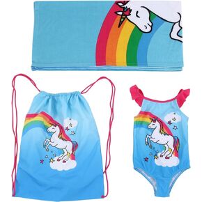 Flamingo Girls One Piece Bathing Suit Beach Bag and Towel 3 Swimsuit Set Toddler