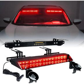 Xprite Red LED Dual Visor Strobe Light Bar, Windshield Sunvisor Emergency Hazard Warning Flashing Caution Lightbars w/Extend Bracket & Suction Cup for Ambulance Firefighter POV Vehicles Trucks