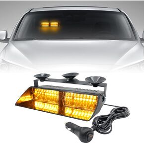 LED Dash Emergency Strobe Light Interior Front/Rear Windshield with Suction Cups, Deck Warning Safety Flashing Traffic Light for Construction Vehicles, Trucks (12-24V) (Amber)