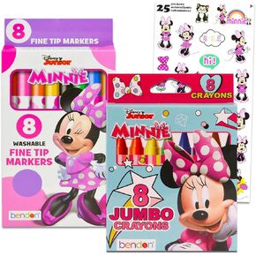Minnie Mouse Coloring Set for Girls - Bundle with 8 Hello Minnie Mouse Markers and 8 Minnie Mouse Jumbo Crayons for Coloring, Drawing, and More | Disney Minnie Mouse School Supplies for Kids