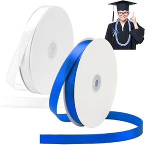 شريط التخرج من FineCheer بكرتين من شريط التخرج من فئة Lei لعام 2024، شريط مجدول DIY لتغليف الهدايا، ملحقات حفلات التخرج في المدرسة والكلية، 0.6 بوصة × 100 ياردة (أزرق، أصفر)