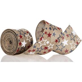 Red White Blue Stars and Stripes Wired Edge Ribbon, 10 Yards by 2.5 Inches (Style 2)