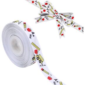 KatchOn, Back to School Ribbon for Crafts - 10 Yard | School Themed Ribbon for Back to School Decorations | Teacher Ribbon for Crafts | Pencil Ribbon, Apple Ribbon for First Day of School Decorations