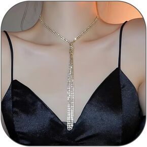 Rhinestone Lariat Necklace for Women Y-Shaped Long Necklace Sparkly Crystal Choker Necklaces Statement Layered Necklaces for Girls Wedding Party Prom Fashion Jewelry Gifts