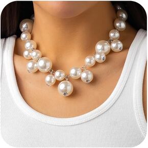 Pearl Choker Necklaces Pearl Cluster Collar Bib Choker Necklace for Women Statement Chunky Pearl Beaded Necklace Adjustable Wedding Party Jewelry Gifts