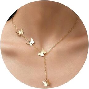 Dcfywl731 Gold Butterfly Necklace for Women Christmas Gifts Butterfly Pendant Y Necklace Dainty Everyday Necklaceminimalist Personalized Jewelry