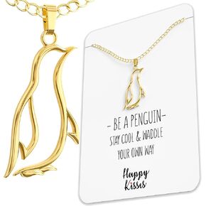 Penguin Necklace Gift For Girls – Happy Penguin Pendant Charm With Funny Gift Card “Stay Cool & Waddle Your Own Way"