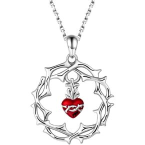Sacred Heart of Jesus Necklace 925 Sterling Silver Cross Pendant God's Love Jewelry Amulet Gifts for Women Teens Girls