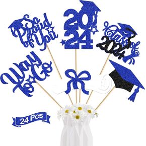 قطع مركزية من Congras Rosegold 24 قطعة من قطع مركزية للتخرج للطاولات 2024 أعواد مركزية للتخرج فئة 2024 من العصي المركزية لديكورات التخرج (أزرق مخضر) in Kuwait