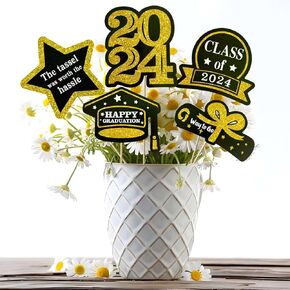 2024 Congrats Grad Table Centerpieces Sticks Double Sided Class of 2024 Graduation Table Toppers Centerpieces for Graduation Party Decoration Supplies