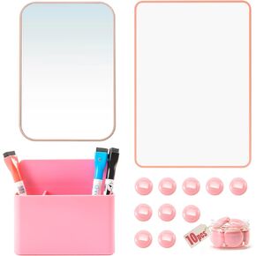 Belle&Beau Locker Accessories Back to School Supplies Kit 22 PCS Locker Organizer School Decorations for Girls Include Whiteboard, Mirror, Pen Holder, Markers, Round Magnets, Magnetic Strips, Pink in Kuwait