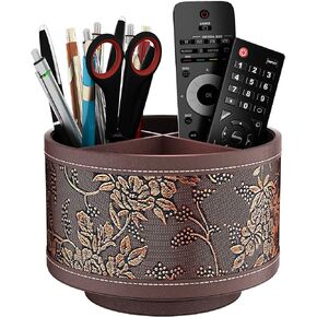 Thipoten Remote Control Holder, Faux Leather 360° Art Supply Organizer, Multi-Functional Caddy for Remote Controllers, Office Supplies, Perfect Space Saver for End Table/Nightstand(American Flag)