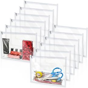 Chengu 12 Pcs Clear Zipper Pouches, PVC Zipper Storage Bags, Folder Storage Pouches, Waterproof Document Pouch for Office(10 x 8 x 0.2 Inch,White)