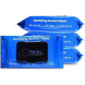 Advanced 75% Alcohol Hand Wipes - Sanitizing, Cleaning, FDA Registered, Pharmacist Developed, Moisture Seal Package, Size 6 x 8 Inch (15.2 x 20.3 cm), 4 Pack (240 Wipes Total)