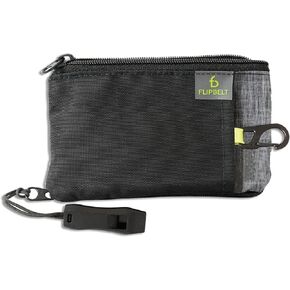 FlipBelt Ultra Wallet – Zippered Running Wallet with Safety Whistle, Exercise Wallet, Black Heather, USA Company