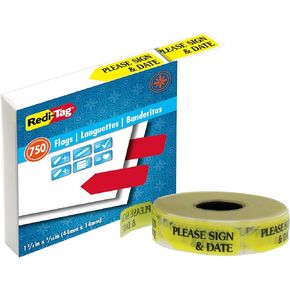 Redi-Tag يرجى التوقيع والتاريخ أعلام توزيع أسهم مطبوعة على شكل لفة اقتصادية، 750 علم لكل موزع، 2 × 9/16 بوصة، أصفر، عبوة واحدة (75032) in Kuwait