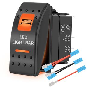 LED Light Bar Waterproof Rocker Switch Toggle On-Off 12V 24V 5Pin SPST Orange Backlit, with Jumper Wires Set Compatible for Polaris RZR Can-Am Car Truck ATV UTV RV SUV