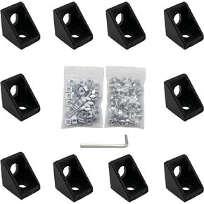 20pcs Black 2020 Series 1720 Aluminum Profile Corner Bracket with 40pcs M5 T Nuts +40pcs M5 Screws + 1pcs Wrench for Slot 6mm 20S Aluminum Rail Accessories (20PCS 1720 Corner Bracket)