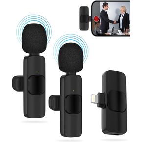 2 حزمة ميكروفون لاسلكي صغير لجهاز iPhone iPad، ميكروفون Lavalier ميكروفون لاسلكي بمشبك لهاتف iPhone، ميكروفون طية صدر السترة Para iPhone Plug-Play لتسجيل الفيديو، المقابلات، Podcast Vlog، YouTube Tiktok in Kuwait