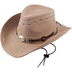 Wide Brim Cowboy Hat for Women and Men PU Leather Western Cowboy Hat Travel Hat Cowgirl Hat