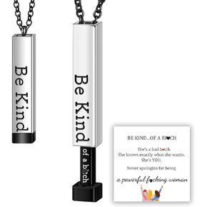 Be Kind Of A B Necklaces - Hidden Message Necklace, Inspirational Square Tubes Pendant, To Best Friends Sorority Sisters Stainless Steel Band Friendship Gift Jewelry