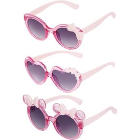 3 Pairs Cute Kids Sunglasses Multiple Shaped Glasse for Toddler Girls Age 3-12 Outdoor Beach Eyewear, UV400 Protection