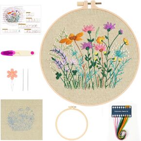 Mushroom Embroidery Kit for Beginners Adults, Stamped Hand Embroidery Kit, Embroidery Starter Kit with Floral and Mushroom Design, Cross Stitch Kits with Printed Embroidery Cloth and Embroidery Tools