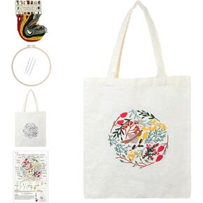 Yououii Canvas Handbag Embroidery Kit, DIY Craft Tote Bag Beginner Embroidery Kit Include Embroidery Hoops Color Threads Needle, Stamped Embroidery Kit for Creative Gift (#A)