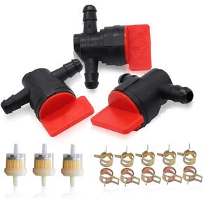 3PCS 1/4" Straight InLine Gas Fuel Shut Off Valves with Fuel Filters Clamps 493960 494768 698183 Cut Off Valves Compatible with 5019H 5019K 24507 34212 AM36141 AM107340 54-3150 1-603770