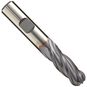 Niagara Cutter N67345 Cobalt Steel Ball Nose End Mill, Weldon Shank, TiCN Finish, Roughing and Finishing Cutting, 30-Degree, 4-Flute, 3" OAL, 0.500" Cut Diameter, 0.500" Shank Diameter