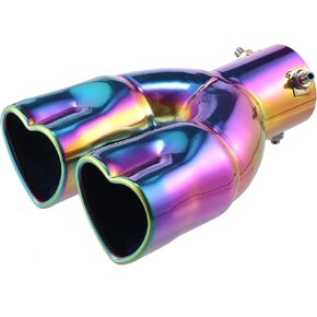 X AUTOHAUX 63mm 2.5" Inlet Straight Type Heart Shape Universal Exhaust Pipe Muffler Tip Tailpipe Bolt-On for Car Truck 8.1" Length Stainless Steel Multicolor