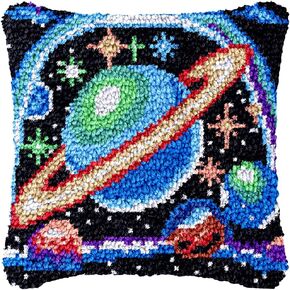 Space Planet Latch Hook Pillow Kit for Adults Throw Pillow Cover with Printed Canvas Hook Crochet Yarn Needle Craft Easy Handmade Cushion for Home Sofa Decoration 43x43cm(2)