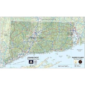 Physical State Poster Map of Rhode Island and Connecticut - 23.3 x 16.5 Inches - Paper Laminated