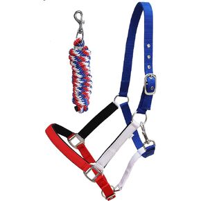 Horse Padded Adjustable Patriotic Red White Blue Nylon Halter Lead Rope 606177