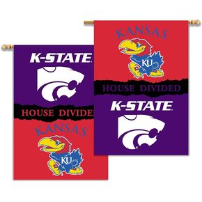 BSI Products NCAA Kansas Jayhawks 2-Sided 28 x 40-Inch Banner with Pole Sleeve House Divided, Team Color
