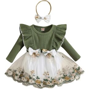 Mubineo Baby Girl Spring Fall Clothes Outfits Long Sleeve Lace Floral Romper Dress Newborn Outfit