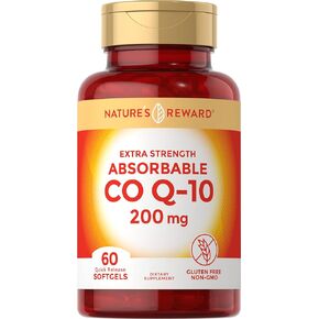 Nature's Reward CoQ10-200mg - 60 Softgels - Extra Strength and Absorbable - Non-GMO & Gluten Free Supplement