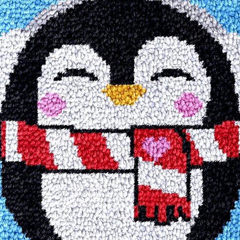 Cartoon Fatty Penguin Latch Hook Rug Kits for Kids Beginner Easy Printed Canvas Crochet Yarn Embroidery Mini-Carpet Hook and Latch Kit Children Handmade Craft 30x30cm in Saudi Arabia