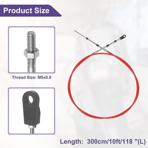 ACROPIX Universal 300cm 10FT 33C/3300 Marine Boat Throttle Shift Control Cable Red with Fastening Head for Yamaha Outboard Engine - Pack of 2 in Saudi Arabia